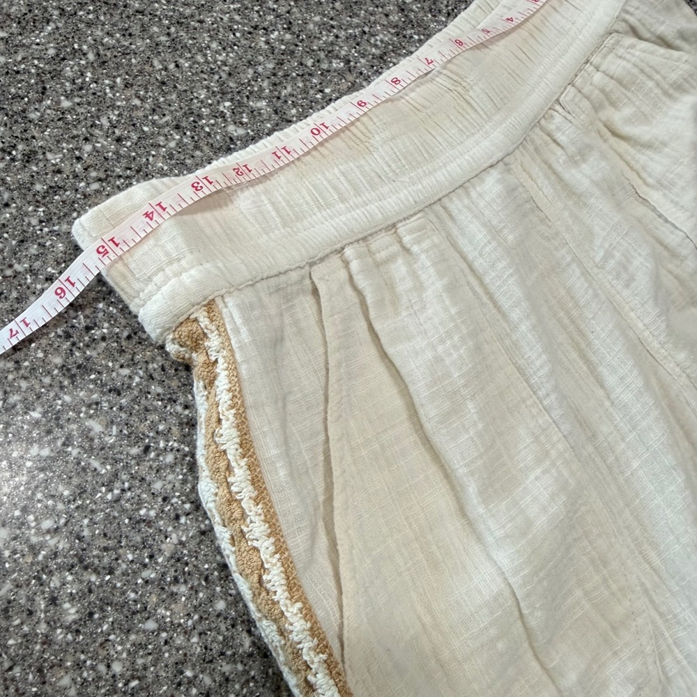 Aerie Cream Gauze Wide Leg Beach Pants M Crochet Trim Boho Cotton Boho Resort - Picture 7 of 10